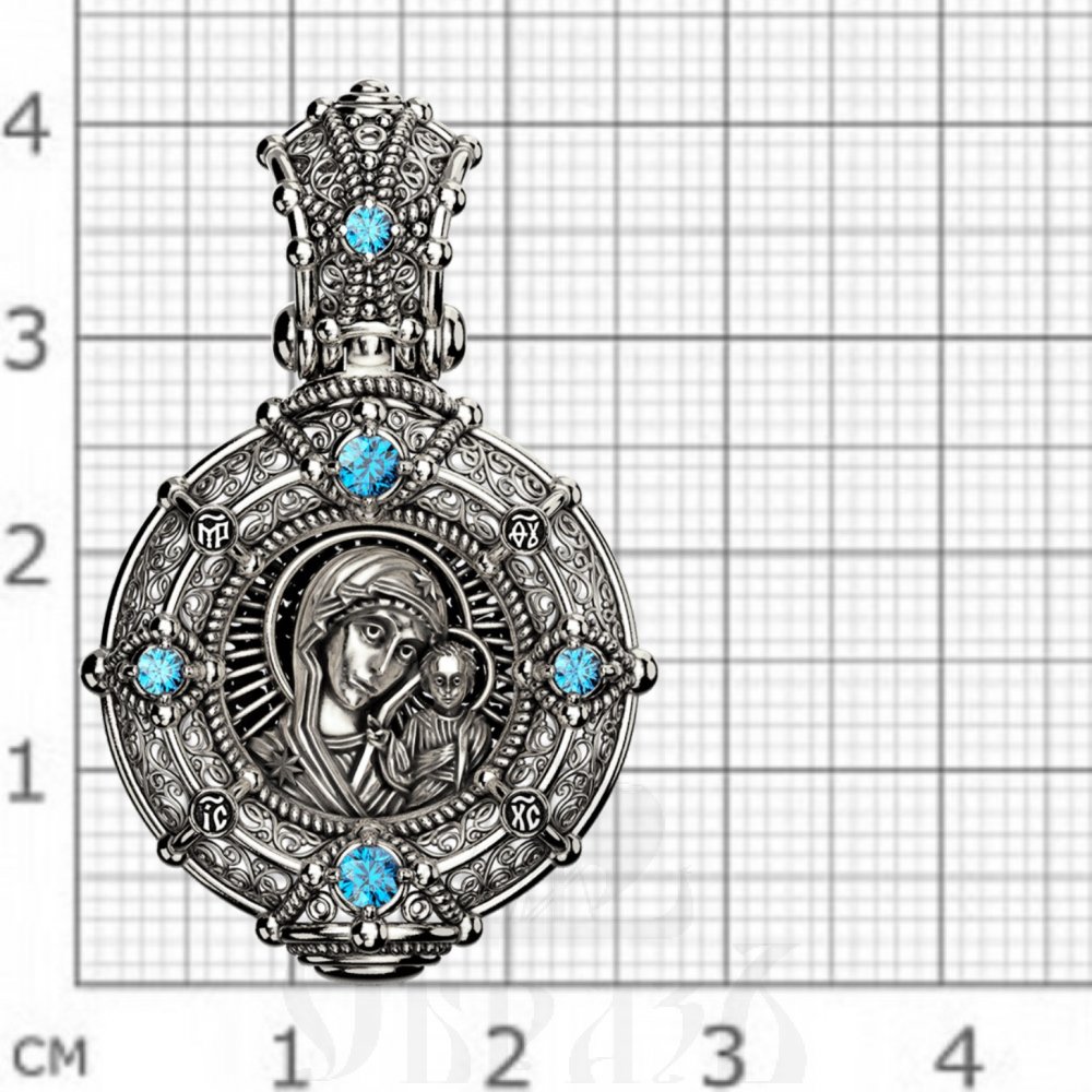 образок «казанская икона богородицы», серебро 925 проба с топазом (арт. 102.5016-тг)