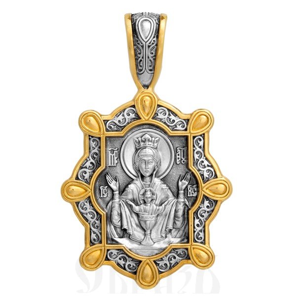 образок «икона божией матери «неупиваемая чаша», серебро 925 проба с золочением (арт. 102.067)