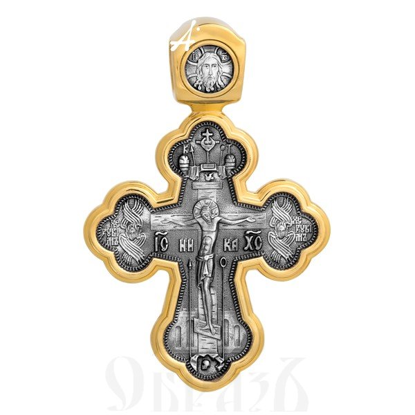крест «распятие. архангел рафаил и святые целители», серебро 925 проба с золочением (арт. 101.209)