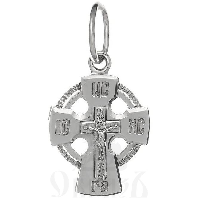 золотой новгородский крест с молитвой "спаси и сохрани", 585 проба белого цвета (арт. п10044-з5б)