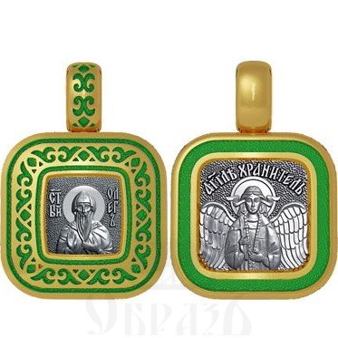 нательная икона святой благоверный князь олег брянский, серебро 925 проба с золочением и эмалью (арт. 01.081)